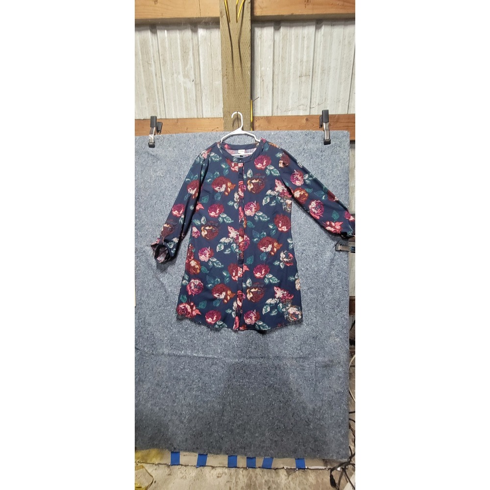 Merona Women's Navy Blue Floral Tunic Dress‎ Long Sleeves Size: L/G